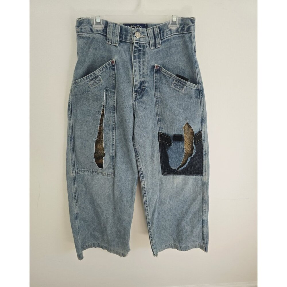 Lee Pipes Upcycle Vintage Y2K 90s Distressed Skater Wide Leg Unisex Jeans 0 2 XS